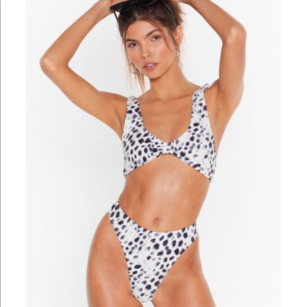 Nasty Gal Abstract Spotty High Leg Bikini Set, Size 0